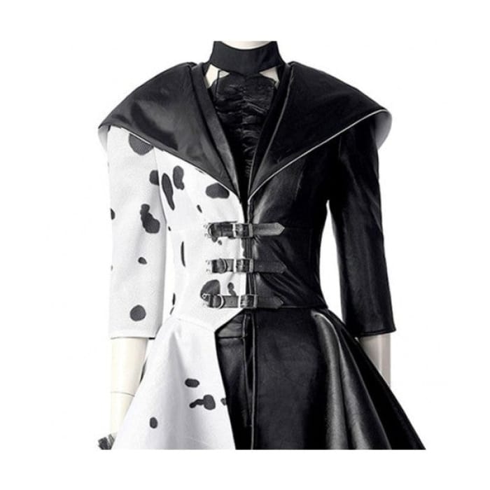 Movie Cruella De Vil Halloween Black White Splicing Suit 