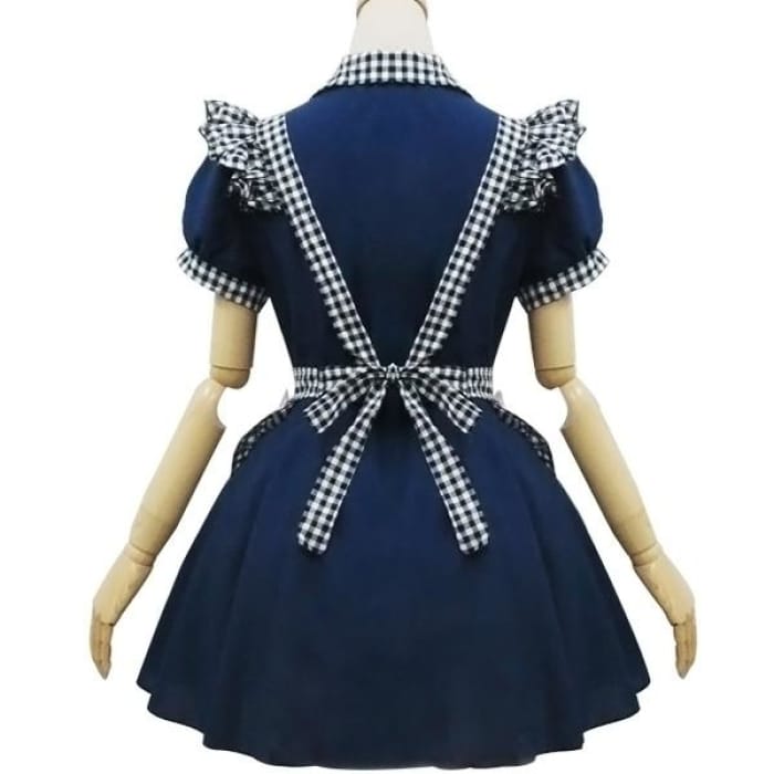 Navy Grid Waitress Maid Cosplay Costume CP1812582 - Cospicky