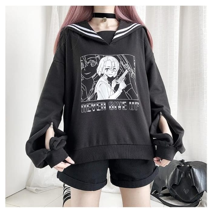 Navy Wind Gridrunner Girl Anime Punk Street Sweatshirt 