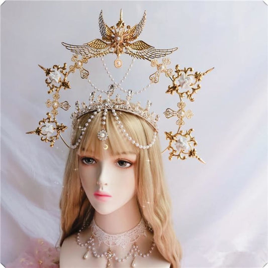 Ornate Lolita Angel Pope Exaggerated Tiara C15294 - Cospicky