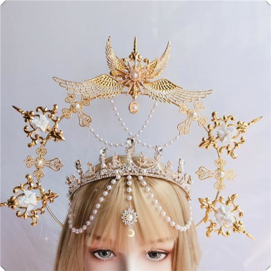 Ornate Lolita Angel Pope Exaggerated Tiara C15294 - Cospicky