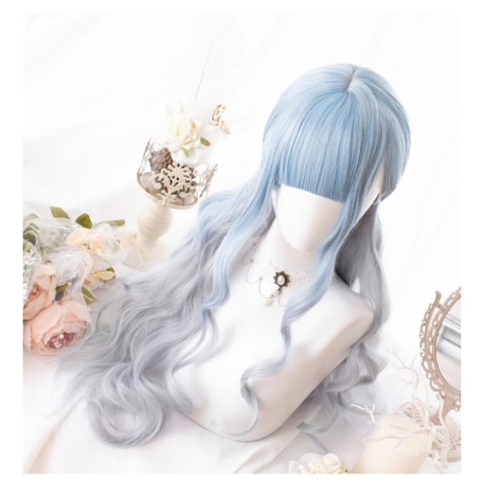 Pastel Blue Grey Lolita Long Curl Wig C13929 - Cospicky