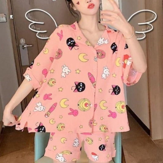 Pink Sailor Moon Pajamas Summer Cute Pjs Shirt Short Set 