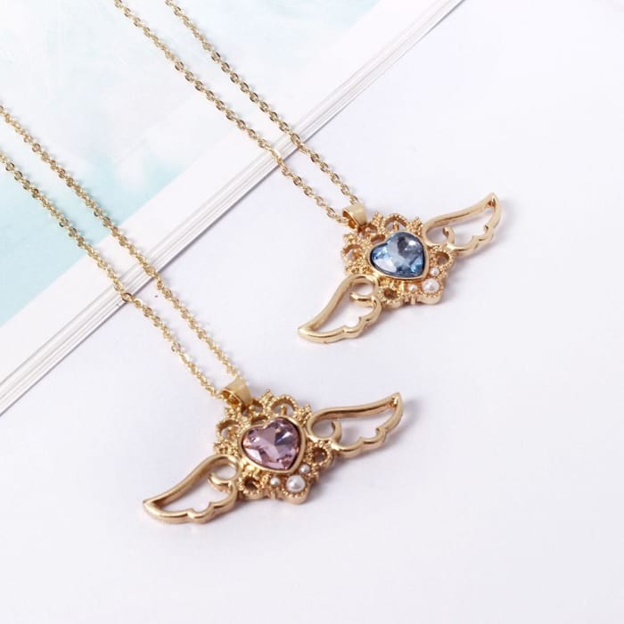Pink/Blue Angel Heart Necklace CP179568 - Cospicky