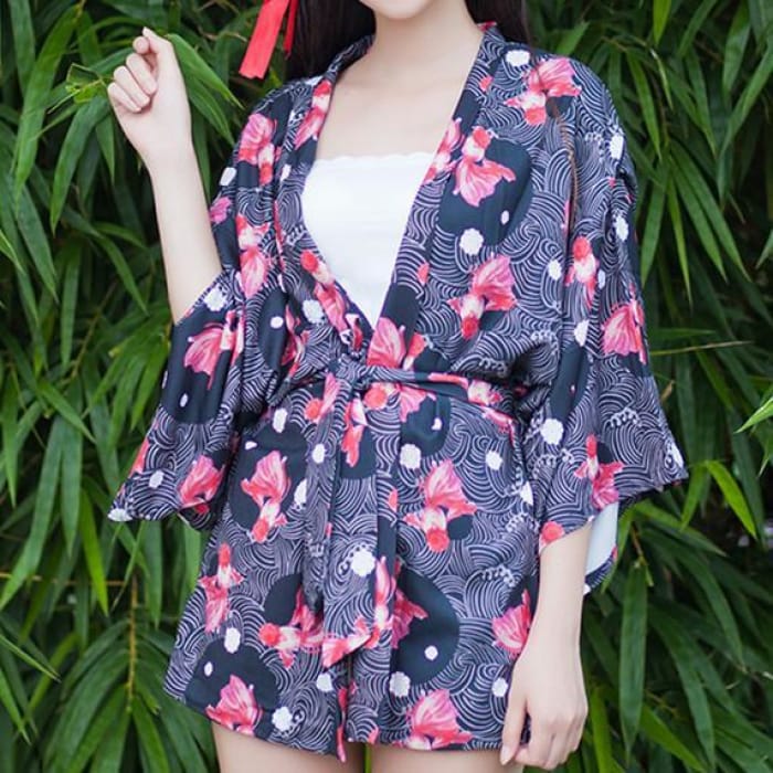 Pink/Blue/Black Harajuku Goldfish Kimono Haori/Bathrobe CP1811835 - Cospicky