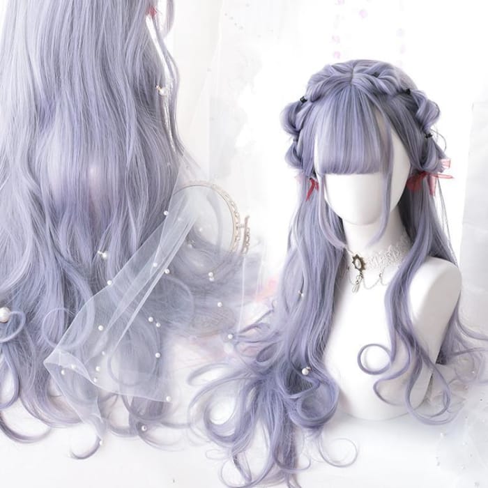 Purple Grey Harajuku Lolita Long Curl Wig C13658 - Cospicky