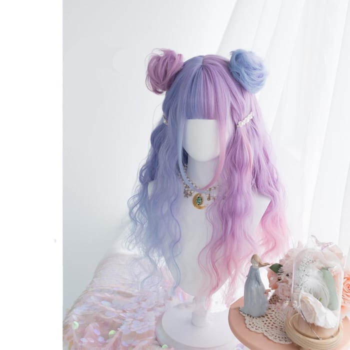 Purple-Pink Lolita Bunny Bonnie Long Curl Wig C14556 - Cospicky