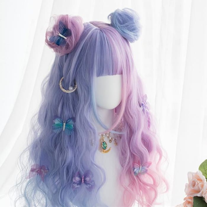 Purple-Pink Lolita Bunny Bonnie Long Curl Wig C14556 - Cospicky