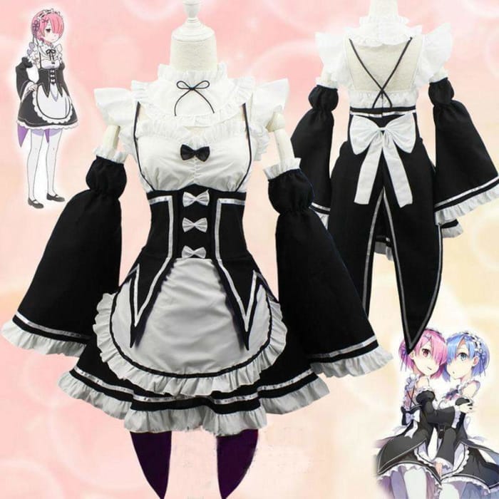 Ram/Rem Cosplay Maid Dress Costume Set Re:Zero Life In a 