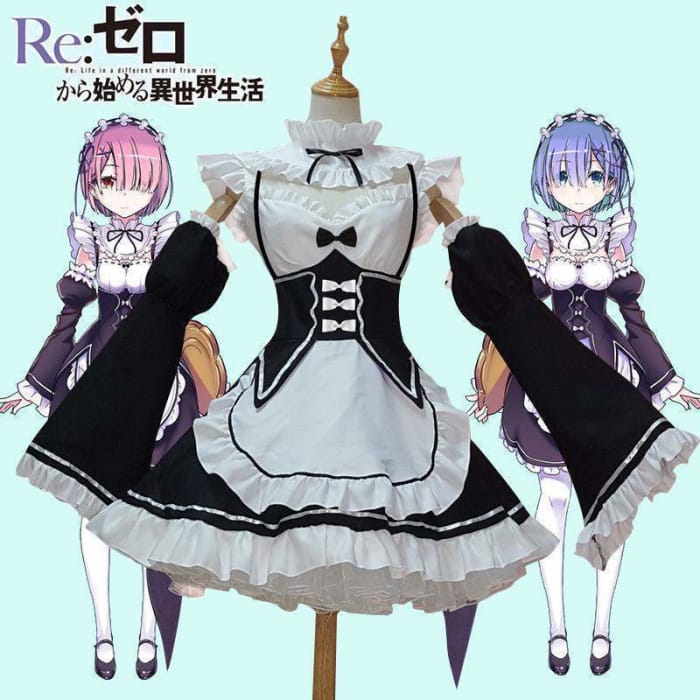 Ram/Rem Cosplay Maid Dress Costume Set Re:Zero Life In a 