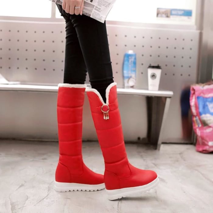 [Ready Stock] Black/White/Red Faux Fur Winter Warm Boots C310 - Cospicky