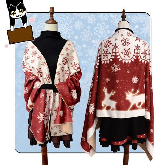 Red Christmas Deer Winter Fleece Shawl CP154650 - Cospicky