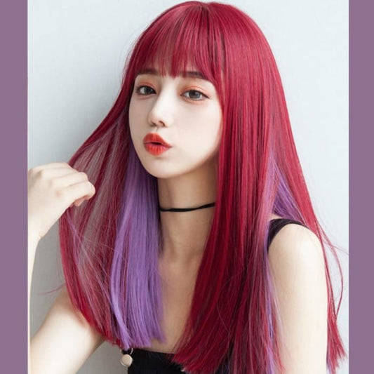 Red Purple Long Straight Wig C15806 - Cospicky