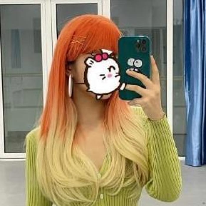 Red Yellow Gradient Long Curly Wig CC0923 - Cospicky