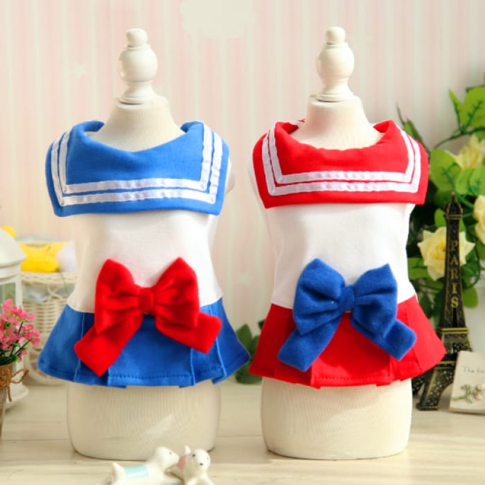Red/Blue Bow Sailor Dress Doggie Clothing CP1811775 - Cospicky
