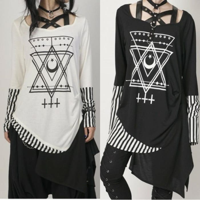 [Reservation]M/L Black/White Harajuku Irregular Long T-shirt CP178787 - Cospicky