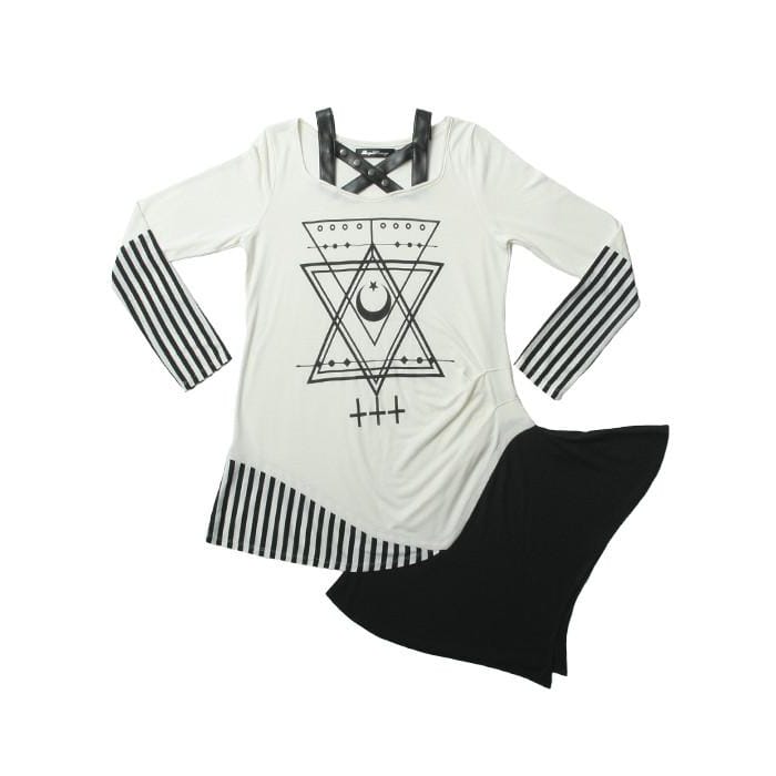 [Reservation]M/L Black/White Harajuku Irregular Long T-shirt CP178787 - Cospicky