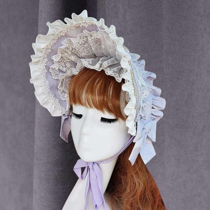 Ruffled Lace Bonnet Hat-4