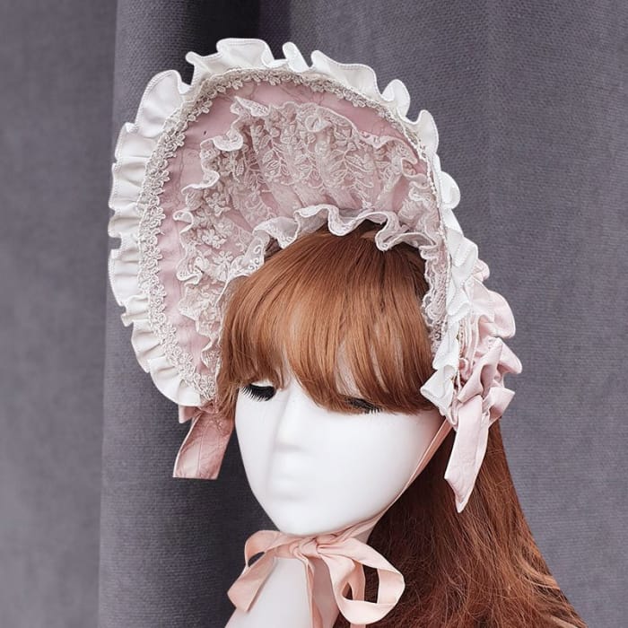 Ruffled Lace Bonnet Hat-2