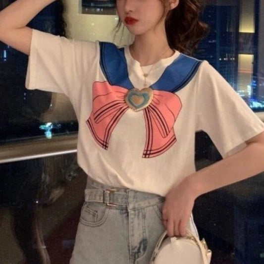 Sailor Moon Love Heart Sequins Sweet Bowknot T-Shirts C15037
