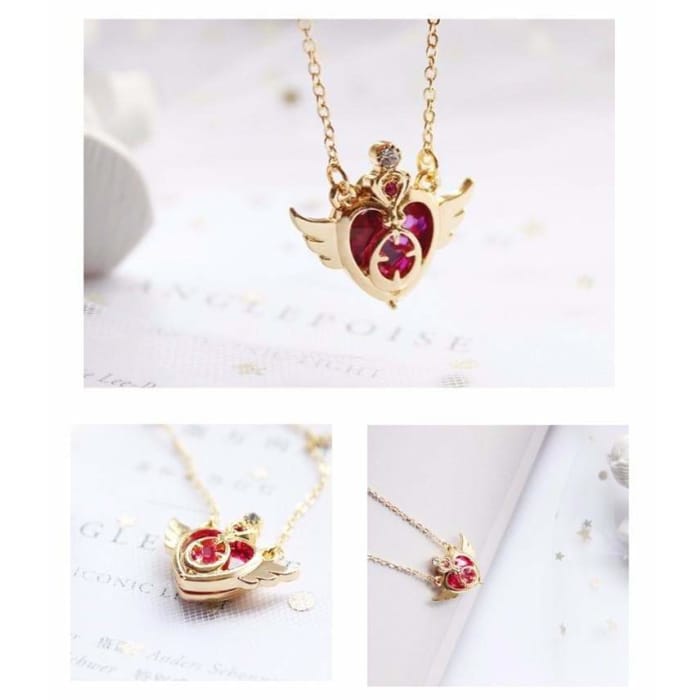 Sailor Moon Peach Heart Wings Necklace SP1812620