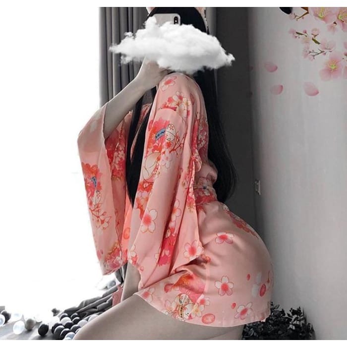 Sakura Floral Vintage Print Japanese Kimono Lingerie C15314 - Cospicky