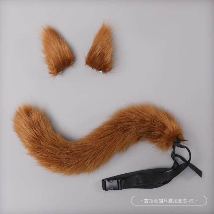 Set :  Cat Ear Hair Clip + Cat Tail Cosplay Costume-5