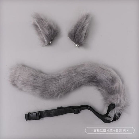 Set :  Cat Ear Hair Clip + Cat Tail Cosplay Costume-3