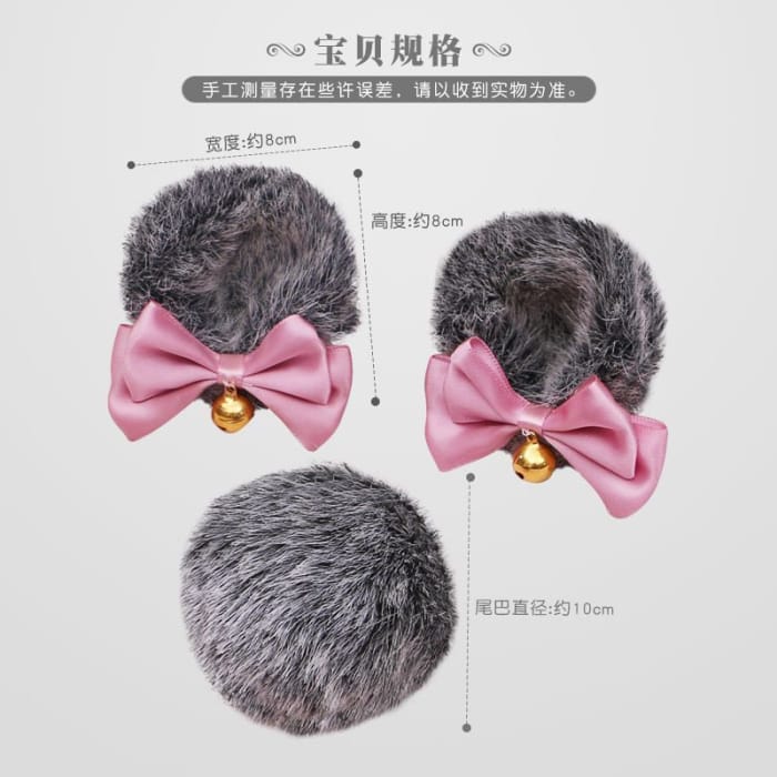 Set : Cosplay  Bear Ear Bow Chenille Hair Clip + Tail-2