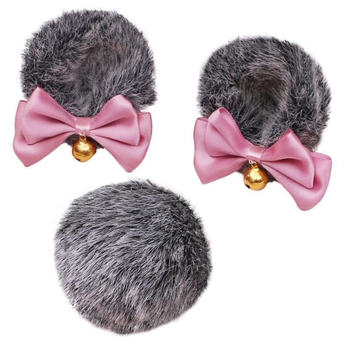 Set : Cosplay  Bear Ear Bow Chenille Hair Clip + Tail-4