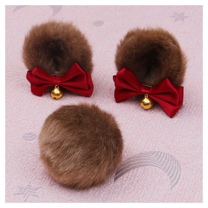 Set : Cosplay  Bear Ear Bow Chenille Hair Clip + Tail-6