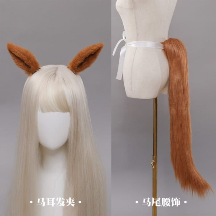 Set :  Horse Ear Hair Clip + Horse Tail Cosplay Costume-1