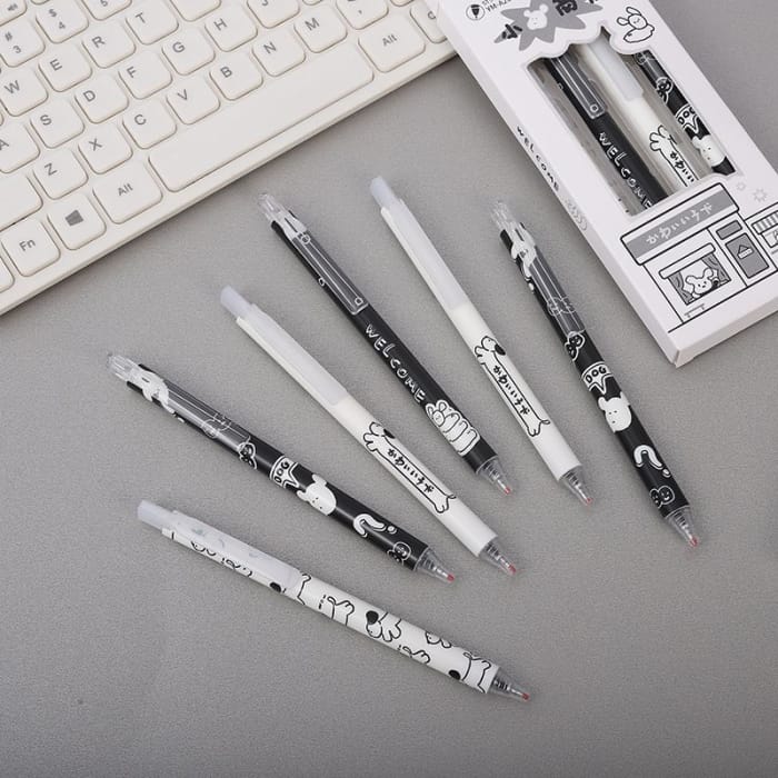 Set of 4: Dog Pen - 0.5mm YC1342 - 4 Pcs / Black & White - 