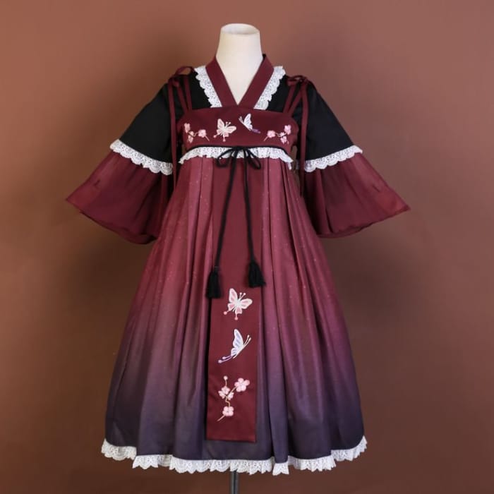 Short-Sleeve Hanfu Top / Strappy Dress / Set-3