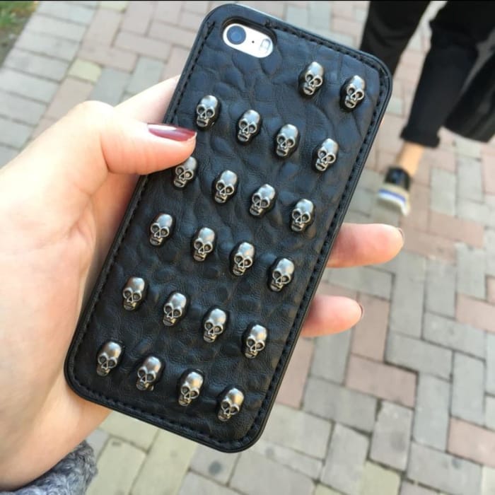 Silver Grey/Golden Skull Rivet Phone Case CP167522 - Cospicky