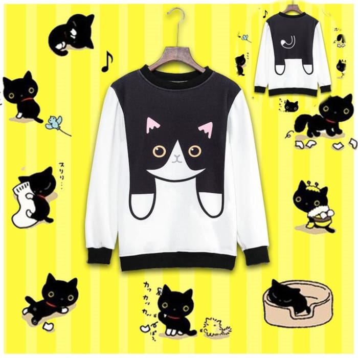 S/M/L Kawaii Kitty on My Shoulder Pullover Jumper CP168613 - Cospicky