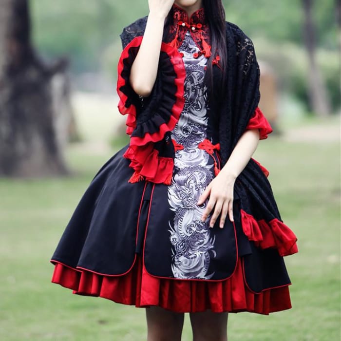 S/M/L Lolita Classical Chinese Style Azure Dragon Dress/Tippet Cosplay Costume CP165441 - Cospicky