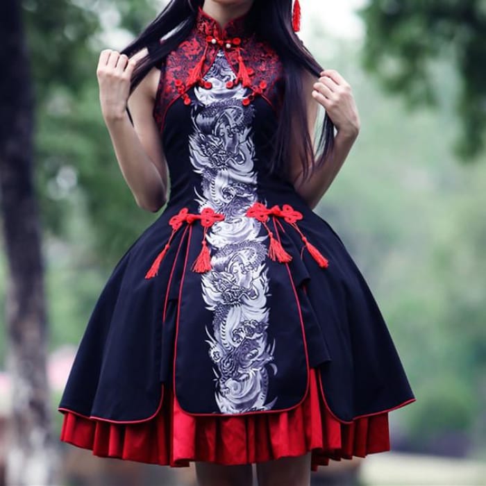S/M/L Lolita Classical Chinese Style Azure Dragon Dress/Tippet Cosplay Costume CP165441 - Cospicky