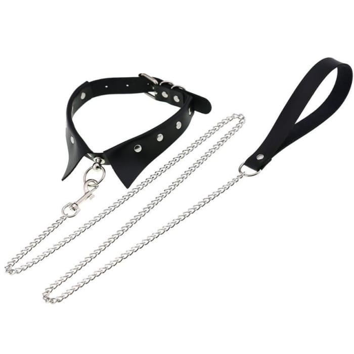 Studded Faux Leather Choker with Chained Leash-4