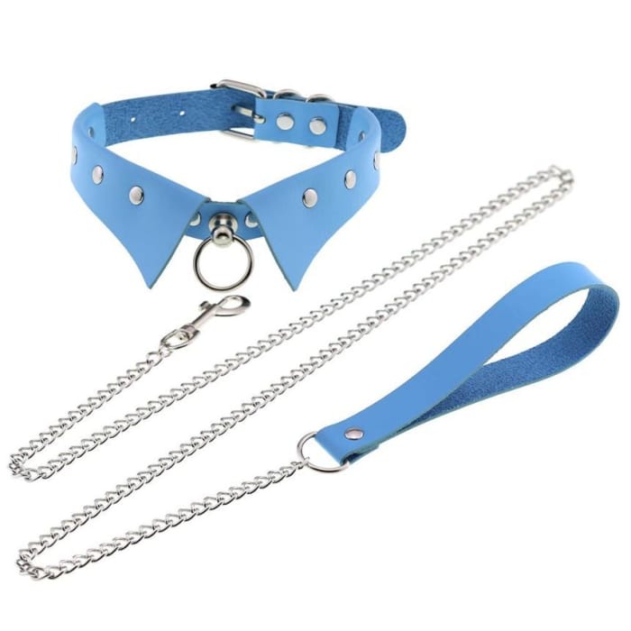 Studded Faux Leather Choker with Chained Leash-12