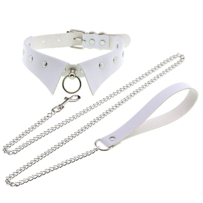 Studded Faux Leather Choker with Chained Leash-5