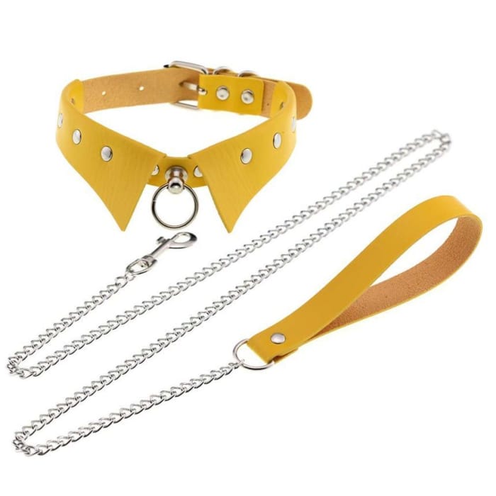Studded Faux Leather Choker with Chained Leash-7