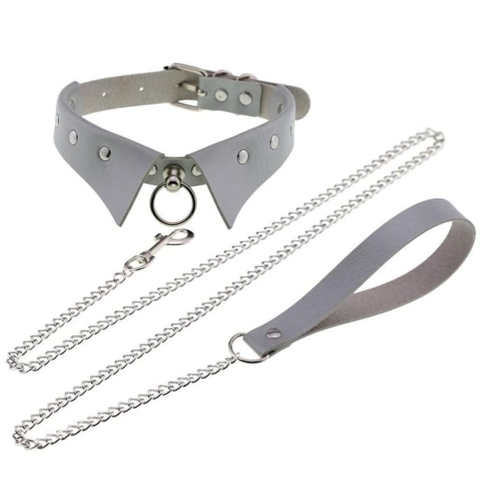 Studded Faux Leather Choker with Chained Leash-10