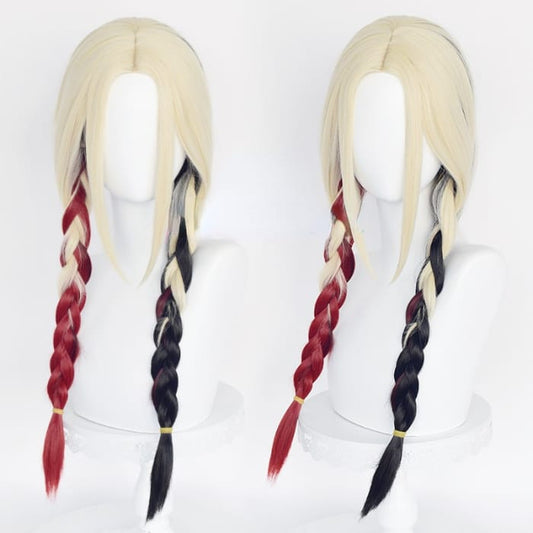 Sucide Squad Harley Quinn Bolnde Red Black mix cosplay Wig 