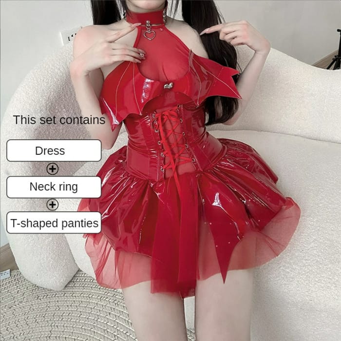 Sweet Black Red Devil Queen PU Dress ON658 - Set L (no