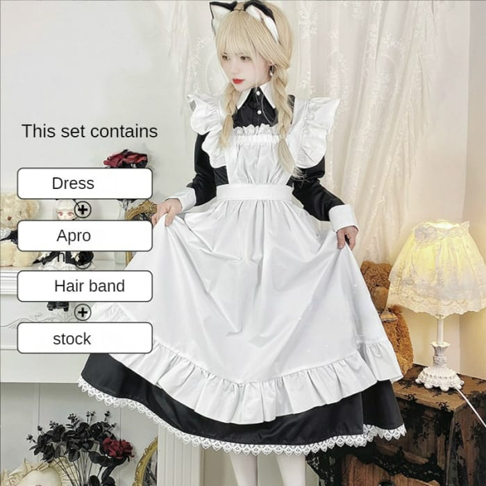 Sweet Classical Neko Maid Long Dress ON654 - M / Black Set