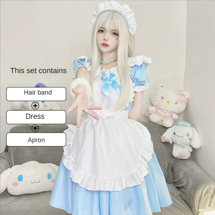 Sweet Cute Classic Maid Dress ON646 - S / Blue Set (no
