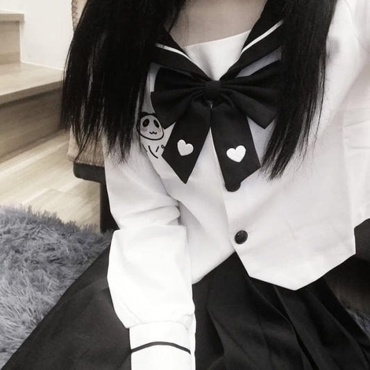 Sweet Panda Embroidery Navy Collar JK Uniform Two Piece Set 