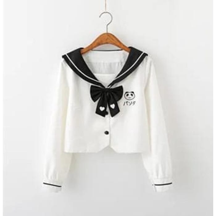 Sweet Panda Embroidery Navy Collar JK Uniform Two Piece Set 