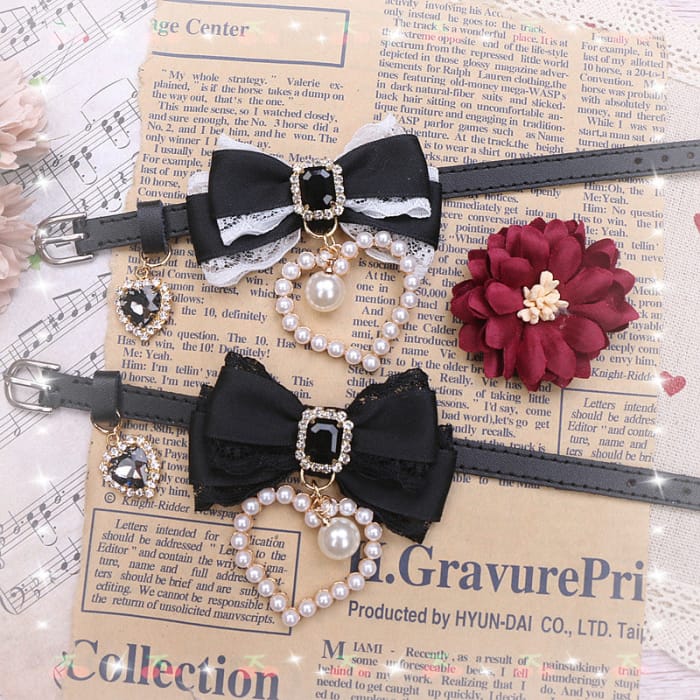 Sweet Princess Style Cute Pink Black Bow Heart Necklace